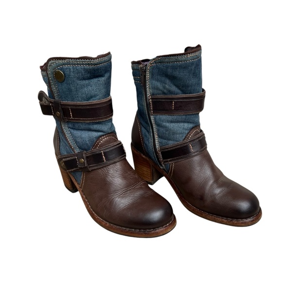 Taos Tombat Leather and Denim Womens Boots. Size 38 or US 7-7.5 - Picture 1 of 9